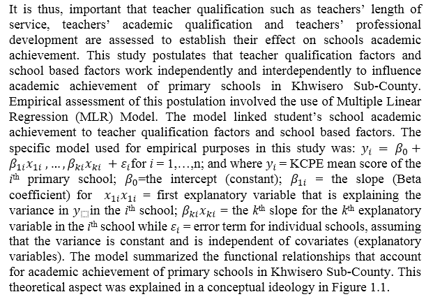 Teacher Qualification and Primary School Academic Achievement in Khwisero Sub County, Kenya